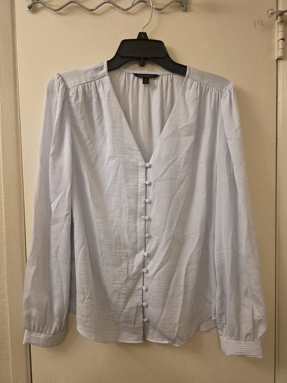 Banana Republic Pale Blue V-Neck Button-Front Blouse